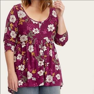 Torrid Elbow Sleeve Floral High Low Shirt
